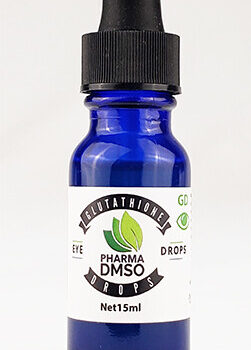 Cobalt Blue Glass dropper bottle containing Glutathione Eye Drops
